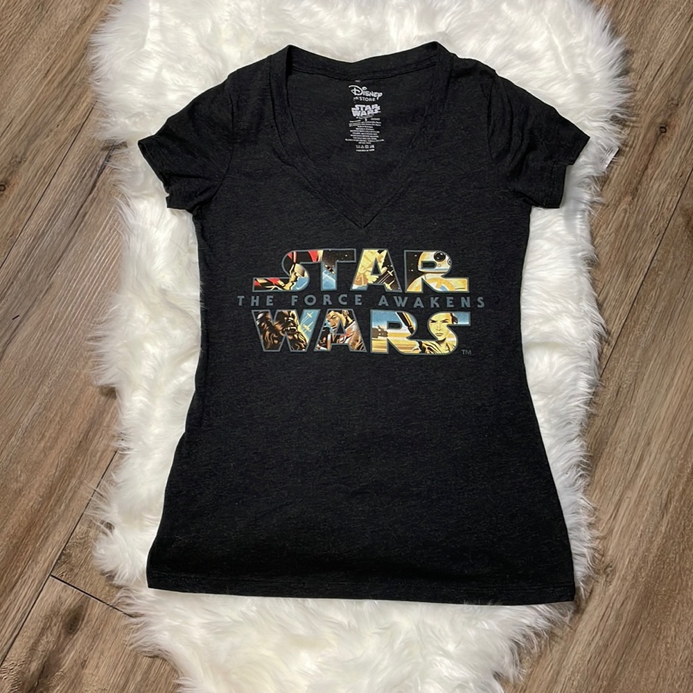 Disney Store Star Wars The Force Awakens V Neck Grey T Shirt Size Small